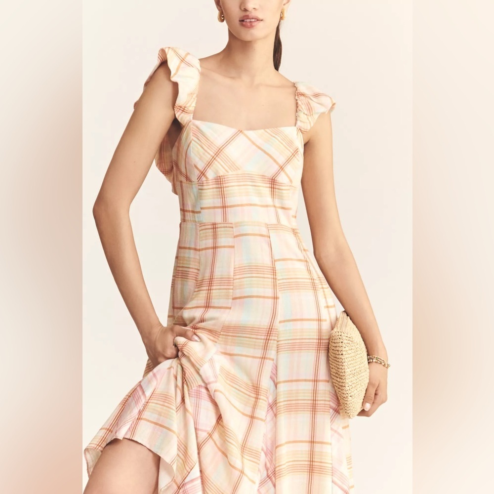 NWT! Anthropologie Maeve Linen Blend Flutter-Sleeve A-Line Midi Dress 🍐 - Picture 2 of 4